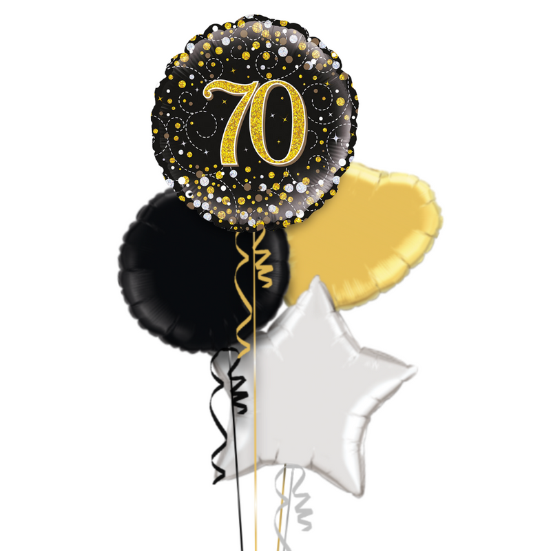 Happy 70th Birthday Black and Gold Balloon Bouquet