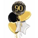 Happy 90th Birthday Gold & Black Holographic Birthday Balloon Bouquet