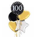 Happy 100th Birthday Black and Silver Holographic Balloon Bouquet