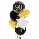 Happy 90th Birthday Gold & Black Holographic Birthday Balloon Bouquet