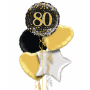 Happy 80th Birthday Black & Gold Holographic Balloon Bouquet