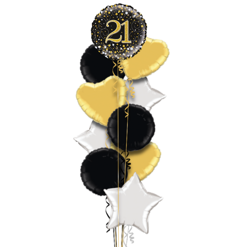 Happy 21st Birthday Black and Gold Balloon Bouquet