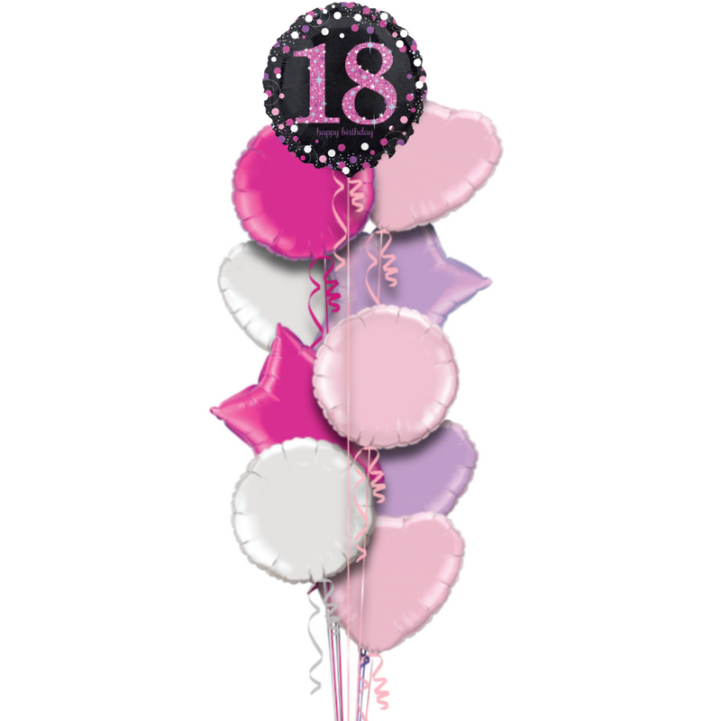 Happy 18th Birthday Pink and Black Holographic Balloon Bouquet