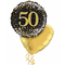 Happy 50th Birthday Black and Gold Holographic Balloon Bouquet