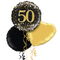 Happy 50th Birthday Black and Gold Holographic Balloon Bouquet