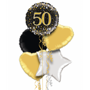 Happy 50th Birthday Black and Gold Holographic Balloon Bouquet