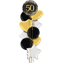 Happy 50th Birthday Black and Gold Holographic Balloon Bouquet