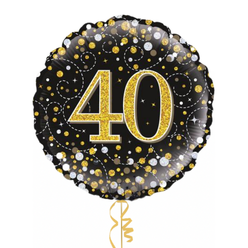 Happy 40th Birthday Black and Gold Holographic Balloon Bouquet