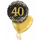 Happy 40th Birthday Black and Gold Holographic Balloon Bouquet