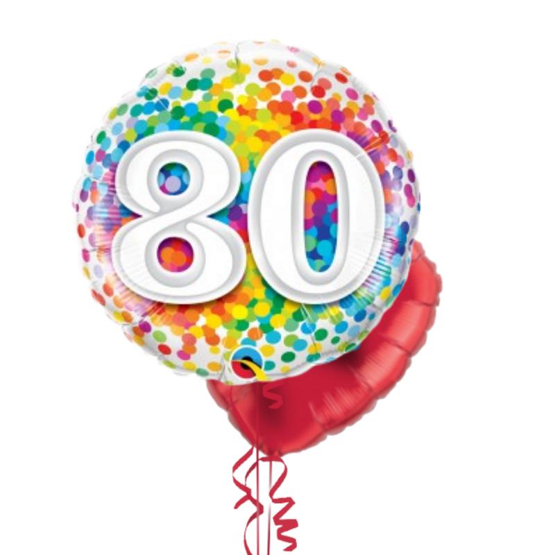 Happy 80th Birthday Rainbow Confetti Balloon Bouquet