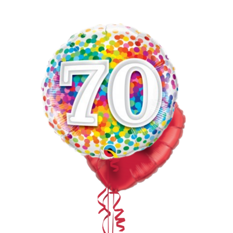 Happy 70th Birthday Rainbow Confetti Balloon Bouquet