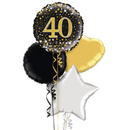 Happy 40th Birthday Black and Gold Holographic Balloon Bouquet