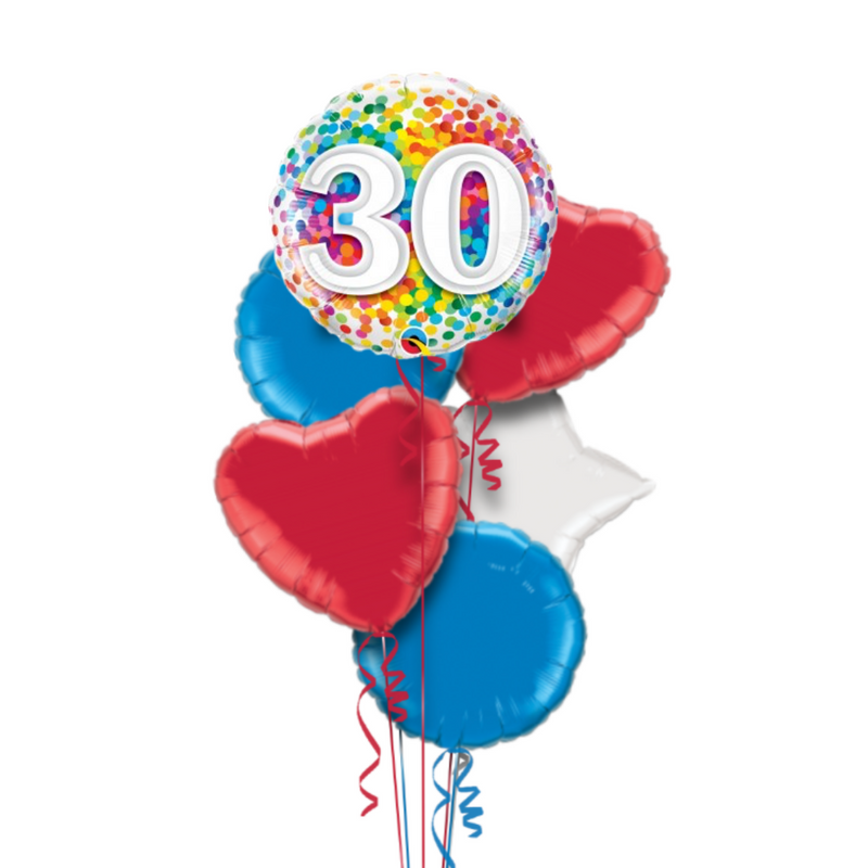 Happy 30th Birthday Rainbow Confetti Balloon Bouquet