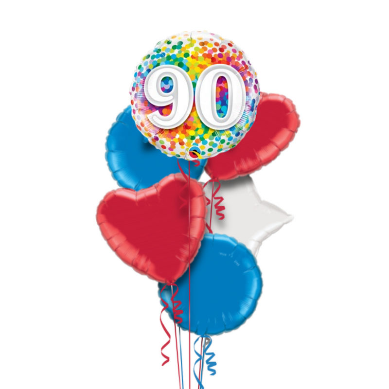 Happy 90th Birthday Rainbow Confetti Balloon Bouquet