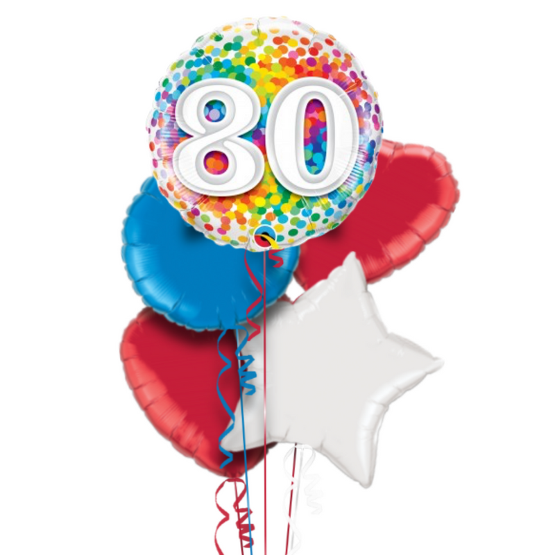 Happy 80th Birthday Rainbow Confetti Balloon Bouquet