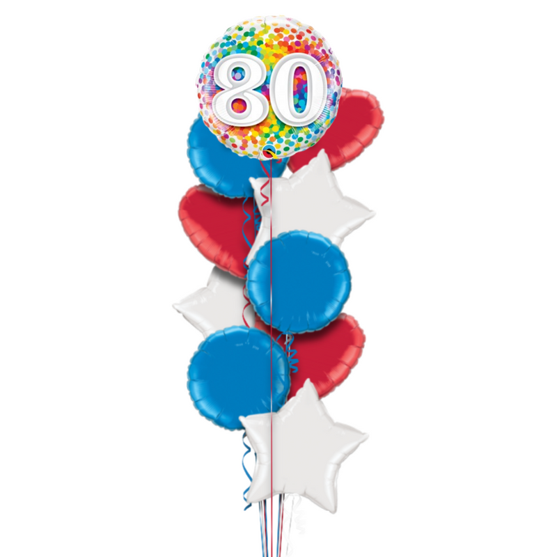 Happy 80th Birthday Rainbow Confetti Balloon Bouquet