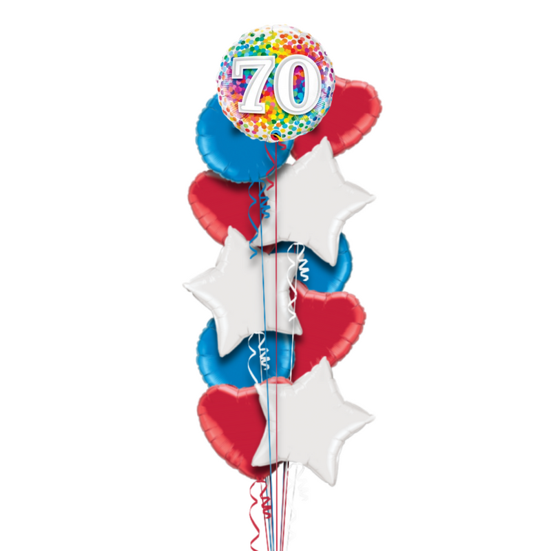 Happy 70th Birthday Rainbow Confetti Balloon Bouquet